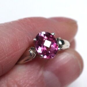 Mystic Pink Topaz Oval Gemstone 925 Sterling Silver Vintage Ring Size 6.5